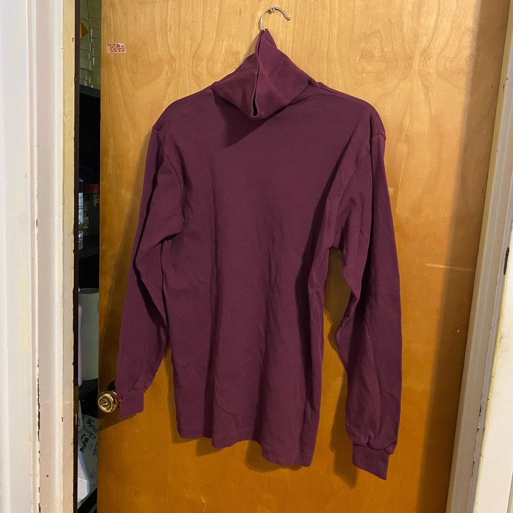 Eddie Bauer Mens Turtleneck Long Sleeve Cotton Burgundy M M Made in USA‎